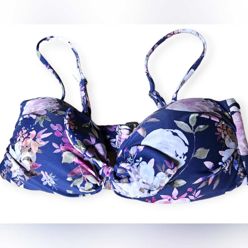 Kittenish Swim Blue and Purple Floral Small Padded Bikini Top